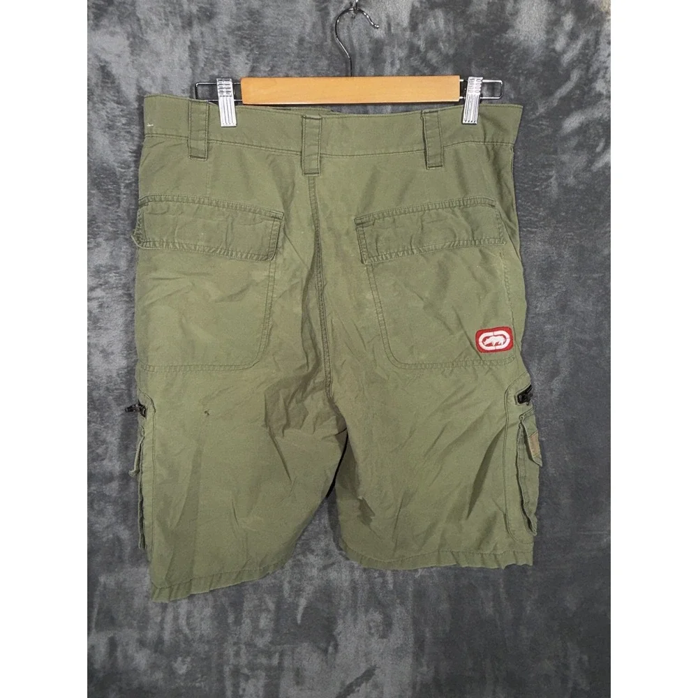 Ecko Unltd Mens Cargo Shorts Size 32 Olive Green Zipper Pockets Cotton Blend